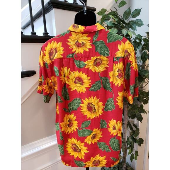 Paradise Found Men's Red Sunflower Collared Short Sleeve Button Down Shirt Large - Picture 5 of 8